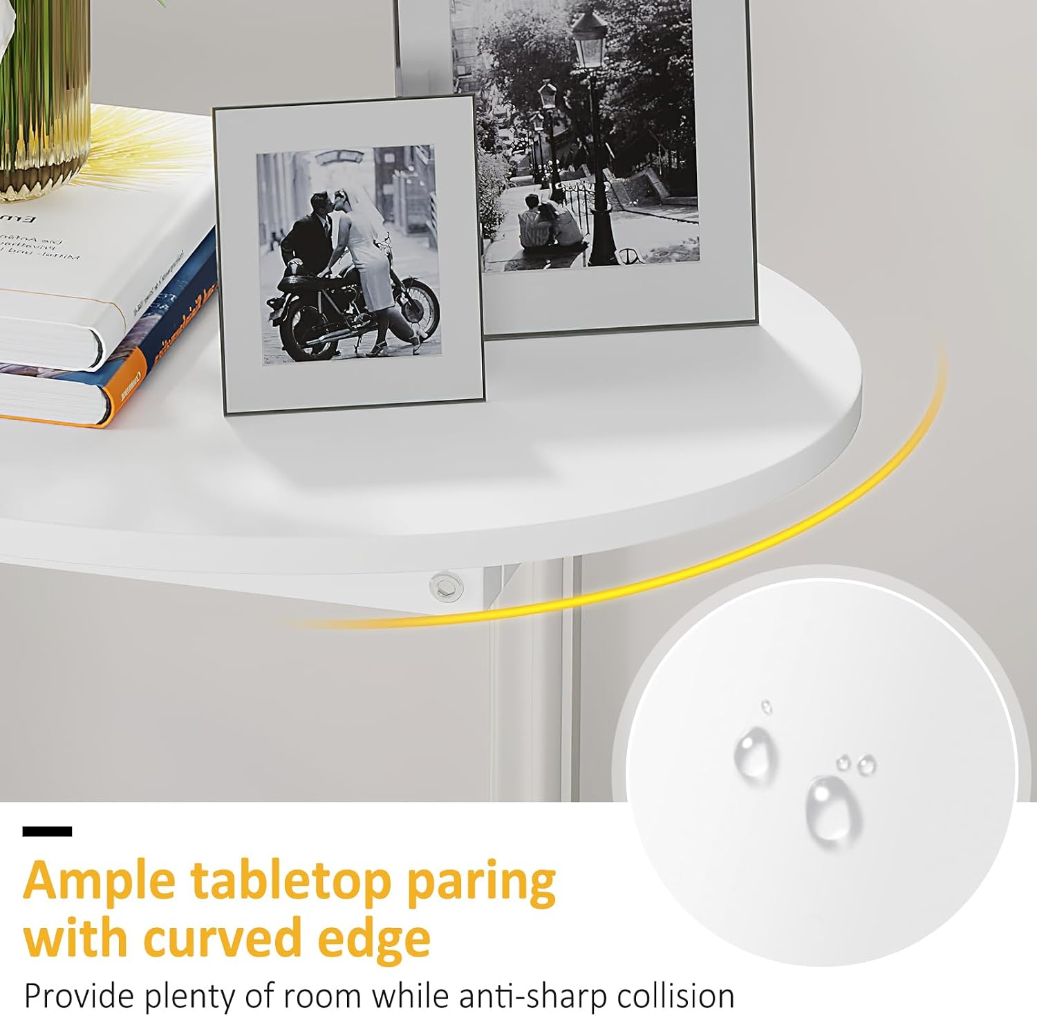 Small Side Table End Table, C Shaped Oval Coffee Table, Wooden TV Tray for Living Room, Bedroom, Couch, Small Spaces (White) - view 6