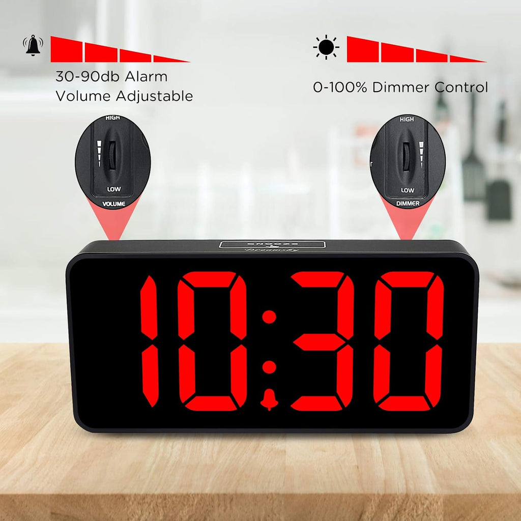 Large digital alarm clock big number for seniors/visually impaired | 9 inches electric clocks for bedroom, jumbo display fully dimmable brightness, USB ports, adjustable alarm volume - view 5