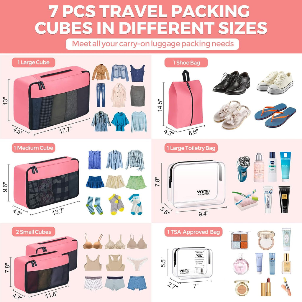 Packing cubes for suitcases, 7 pcs luggage organizer bags with shoe bag, 2 waterproof travel toiletry bags, travel cubes for travel essentials travel accessories - view 2
