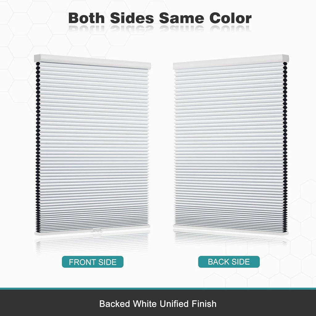 Cordless Cellular Shades,Blackout Honeycomb Shades for Windows,Pull Down Pleated Blinds,Easy to Install for Indoor Windows and French Doors,White(Blackout),34" w x 64" h - view 6