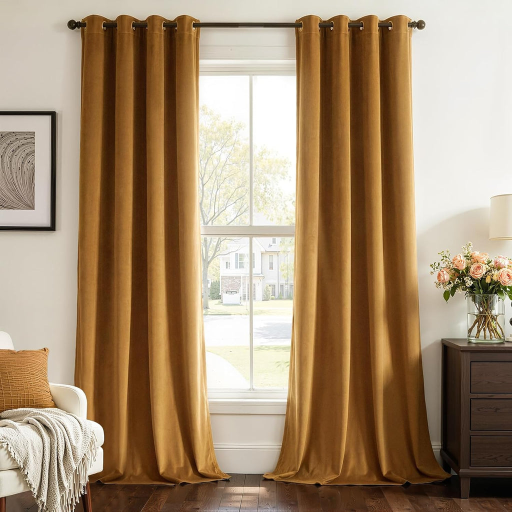 102 Inches Long Custom Blackout Velvet Curtains, Beige Cream Soundproofing Pleated Noise Cancelling Grommet Curtains,Viral Drapes 2 Panels for Living Room Bedroom - view 5