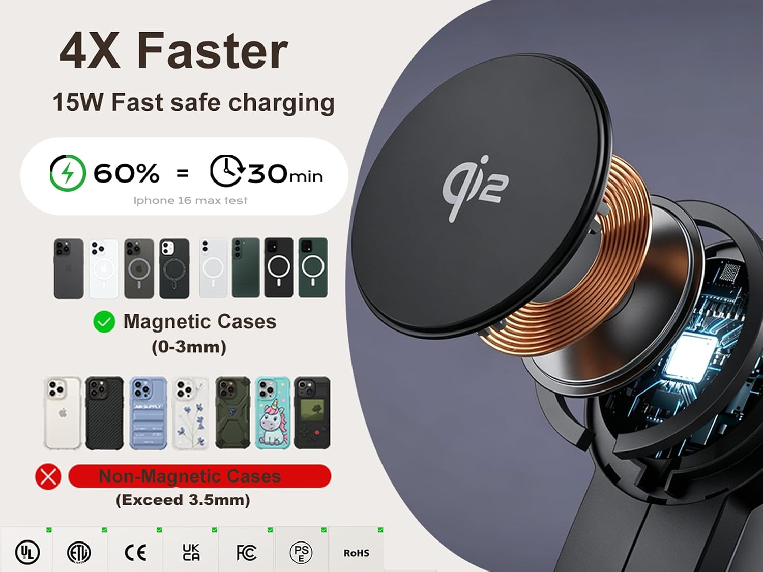 Wireless charger 3 in 1 for iPhone, magnetic charging station for Apple family with adjustable multicolor ambient light, 15W fast MagSafe charger stand, for iPhone17-12-iWatch AirPods series - view 3