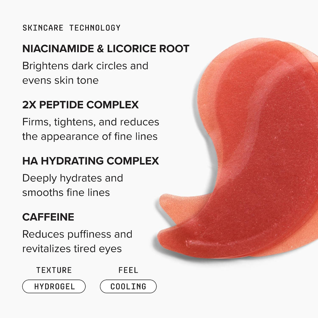 Brightening eye masks 60 count | hydrogel under eye patches | depuffing, dark circle brightening, peptides, caffeine, hyaluronic acid, niacinamide - view 6