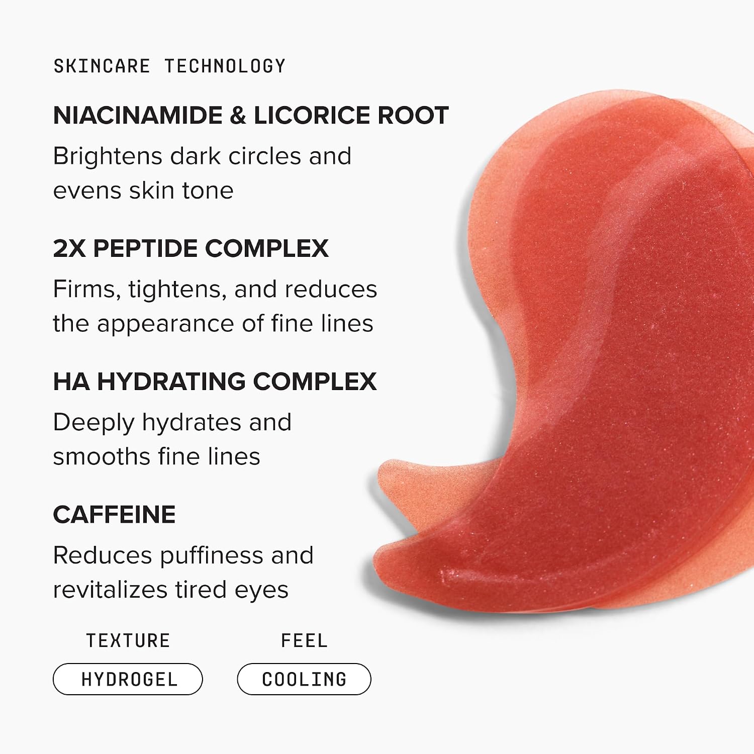 Brightening eye masks 60 count | hydrogel under eye patches | depuffing, dark circle brightening, peptides, caffeine, hyaluronic acid, niacinamide - view 6