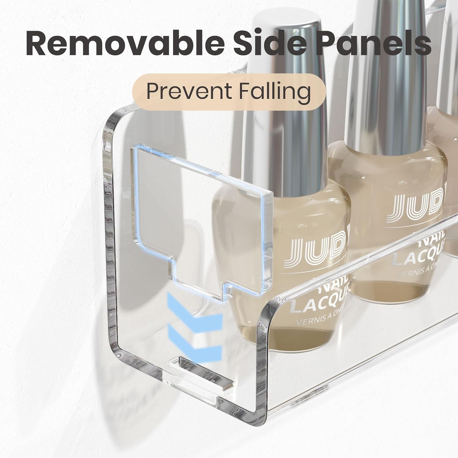 6 Pack Nail Polish Rack Wall Mounted Shelf with Removable Anti-Slip End Inserts, Clear Acrylic Nail Polish Organizer Display 90 Bottles | Acrylic Nail Polish Rack with Removable Anti-Slip End Inserts, Nail Polish Organizer Shelf Display, 90 Bottles, Clear - view 2