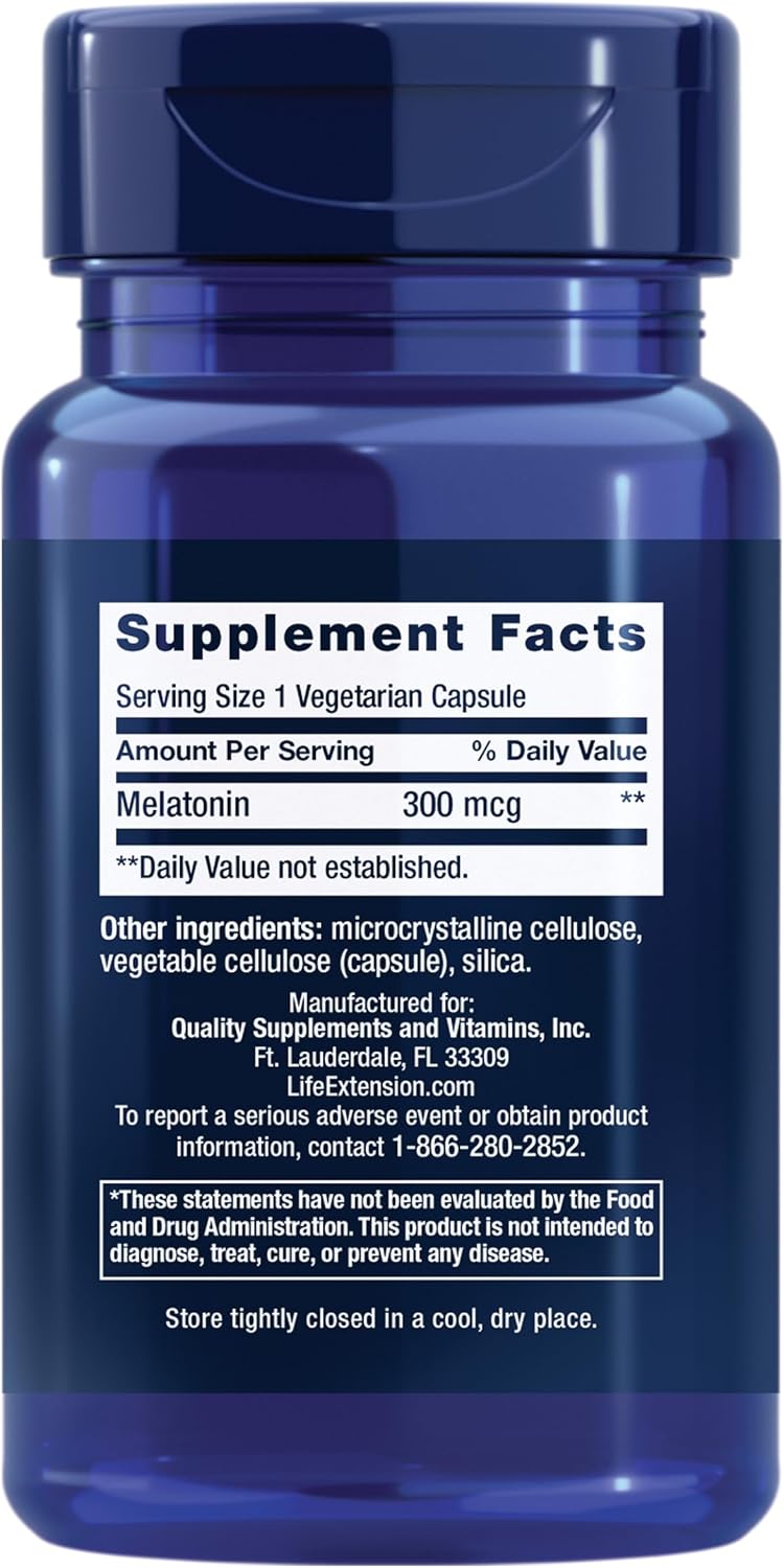 Melatonin, 300 mcg, Gentle Sleep Support, Healthy circadian Rhythms, Cellular Defense, Gluten-Free, Non-GMO, Vegetarian, 100 Capsules - view 2