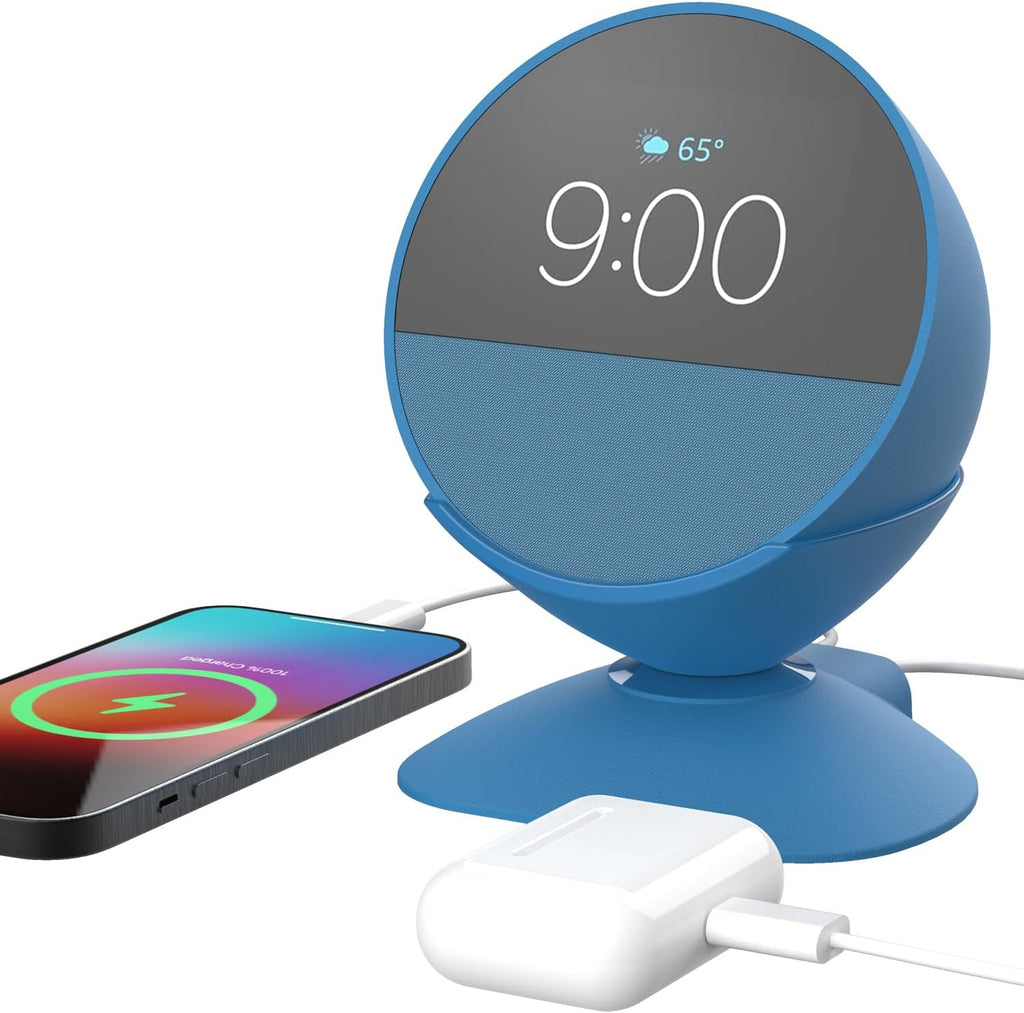 Charging Stand for Echo Spot with USB-C and USB-A Charging Ports for Multiple Devices, Echo Spot Stand Charging Station for iPhone Cellphones and Earbuds (Blue)