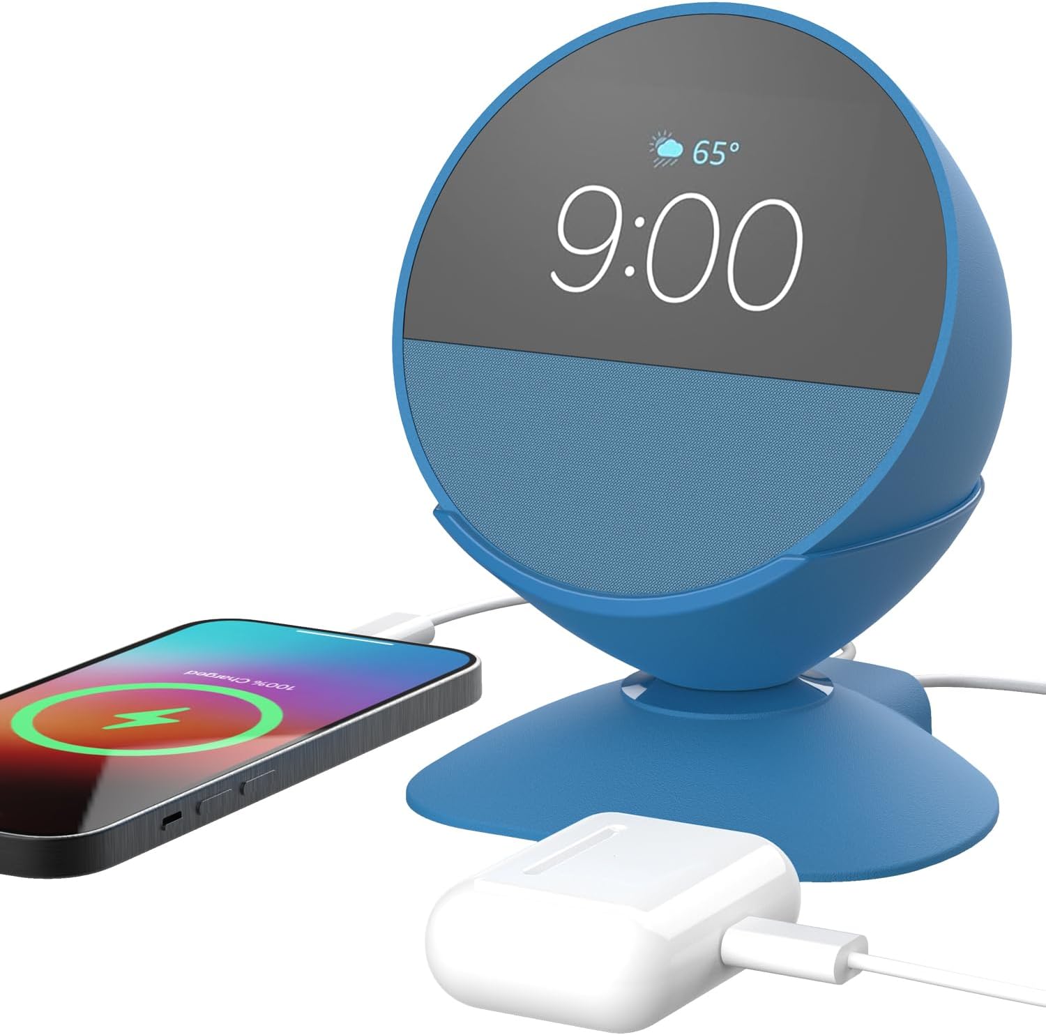 Charging Stand for Echo Spot with USB-C and USB-A Charging Ports for Multiple Devices, Echo Spot Stand Charging Station for iPhone Cellphones and Earbuds (Blue)