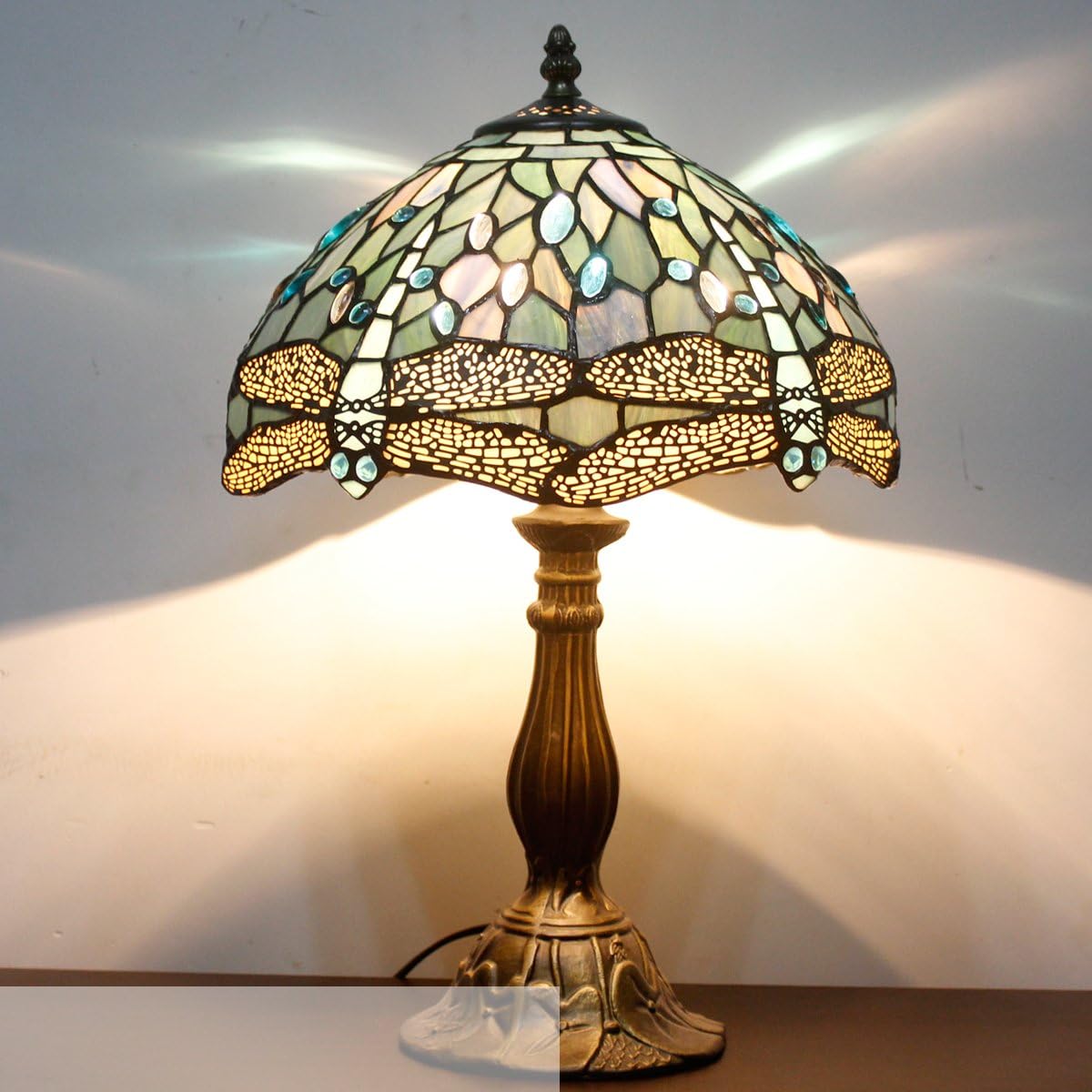 Tiffany Lamp Sea Blue Stained Glass Table Lamp 18 Inch Dragonfly | 12X12X18 Inches Desk Reading Light S147 Series Style - view 7