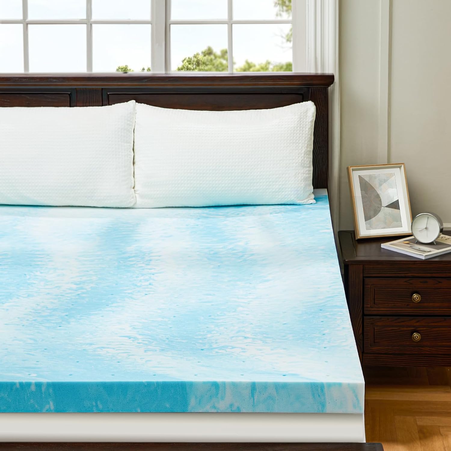 3 Inch Twin XL Memory Foam Mattress Topper, Cooling Gel Infused Mattress Pad, Ventilated Bed Topper for Pressure Relief, Dorm Room Essentials, Blue - view 8