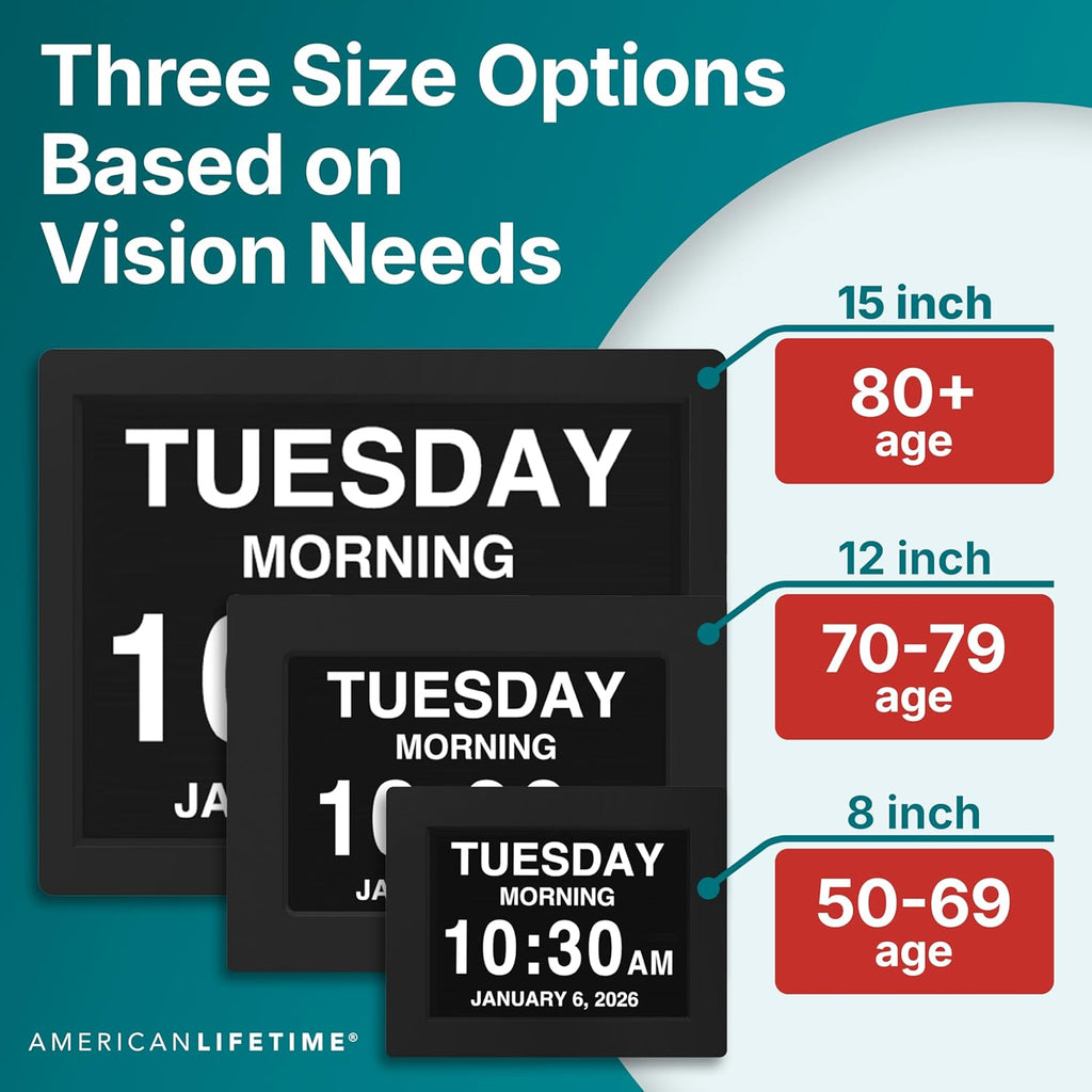 Large digital clock for seniors, large display with custom alarms, calendar clock with day & date for elderly, clear numbers dementia digital clock black - view 3