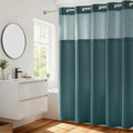 Heavyweight waffle no hook shower curtain with liner, teal, 71x74 | dotted waffle, snap-in liner, heavy duty, quick dry, mesh top window, with bottom magnets, hotel-grade, washable, standard size