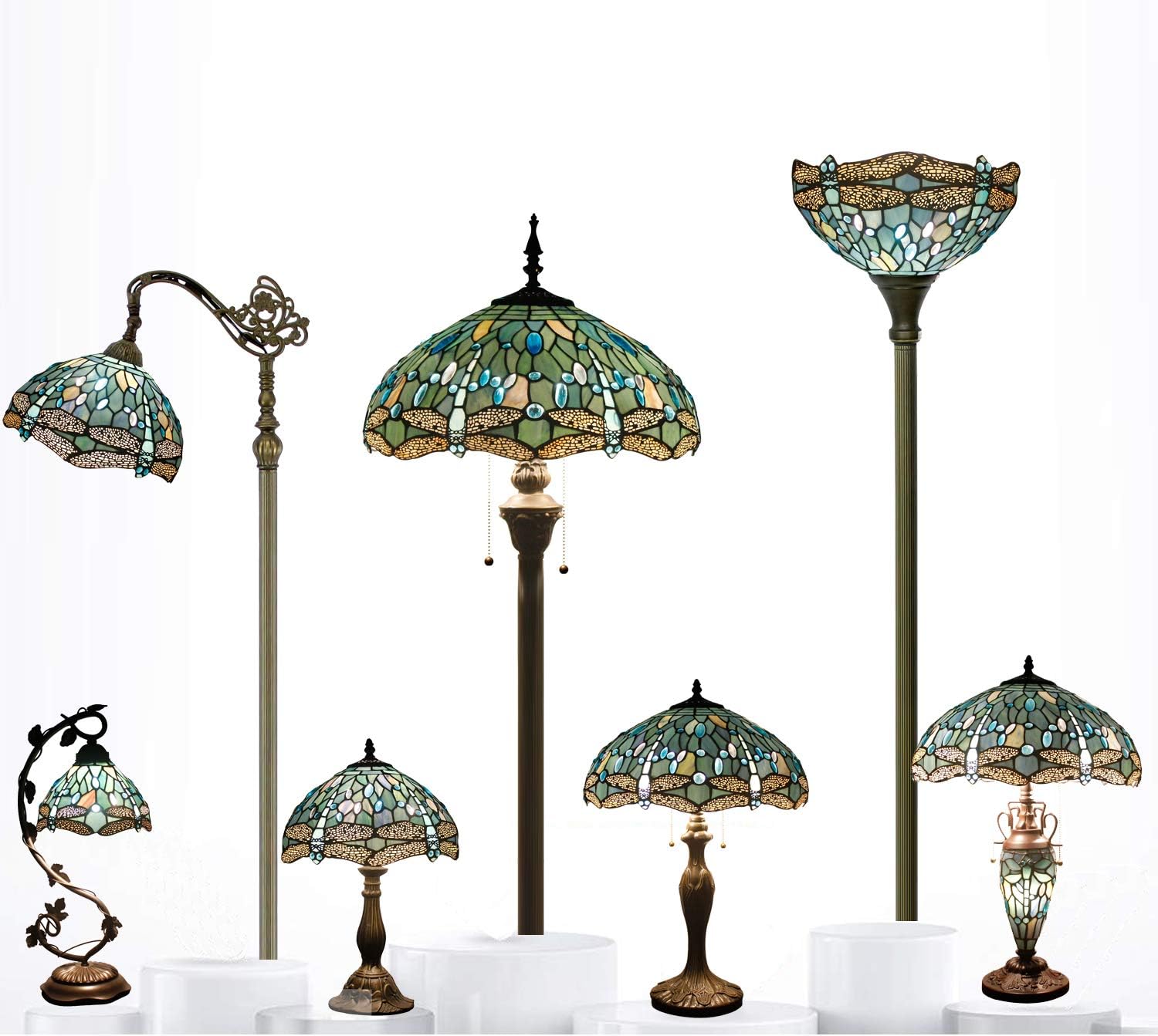 Tiffany Lamp Sea Blue Stained Glass Table Lamp 18 Inch Dragonfly | 12X12X18 Inches Desk Reading Light S147 Series Style - view 8