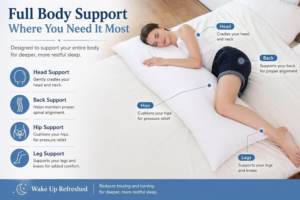Body Pillow Insert 21"x54", Medium Support, Microfiber Fill | Ultra-soft microfiber fill provides medium support for side sleeping, pregnancy, back support, and everyday comfort. - view 4