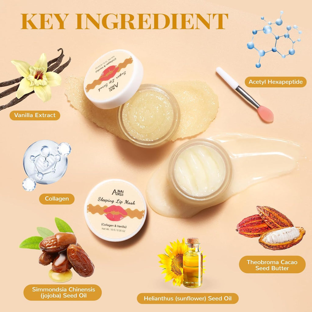 Lip Scrub & Lip Mask Set, Vanilla | Lip Sleeping Mask, Lip Exfoliator Scrub for Exfoliating, Lip Overnight Treatment, Lip Care Gift Kits for Dry, Chapped Lips - view 4