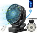 Portable fan with remote control & timer & LED lights, 60hrs 12000mAh USB rechargeable battery, clamp/hanging/stand up, small clip on fan for baby stroller, bed, desk, camping tent, travel