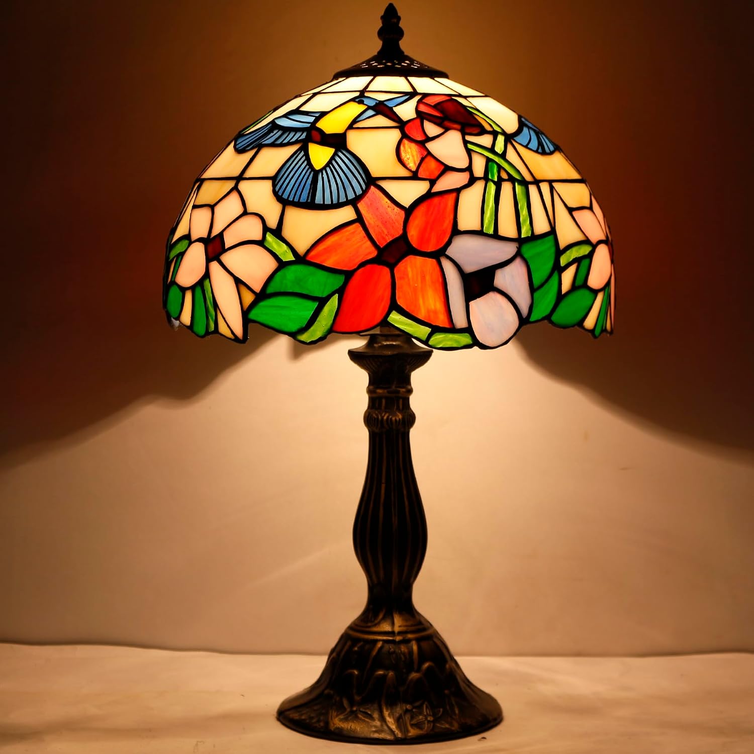 Tiffany Lamp Stained Glass Lamp Hummingbird Bedside Table Lamp | Desk Reading Light 12X12X18 Inches Decor Bedroom Living Room Home Office S101 Series Style - view 3