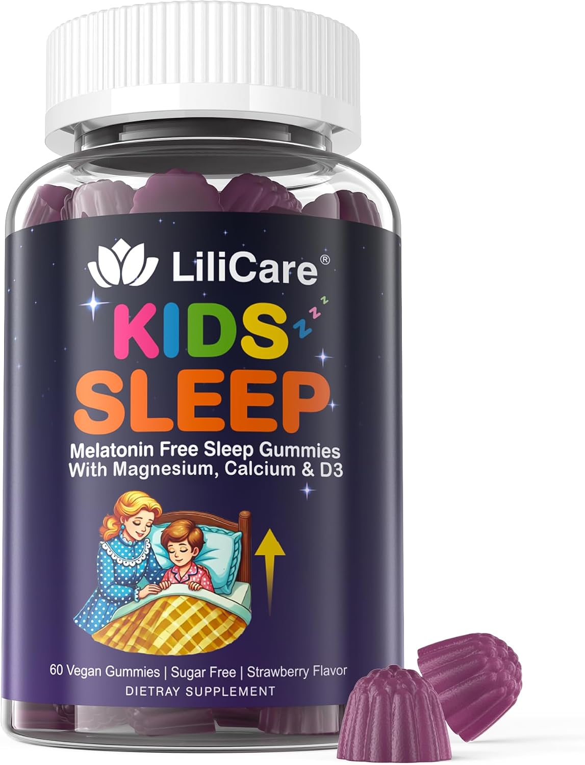 Kids sleep gummies - magnesium glycinate gummies, melatonin free sleep aid, magnesium, calcium, D3, B6, L theanine, kid melatonin alternative for restful sleep, pack of 1