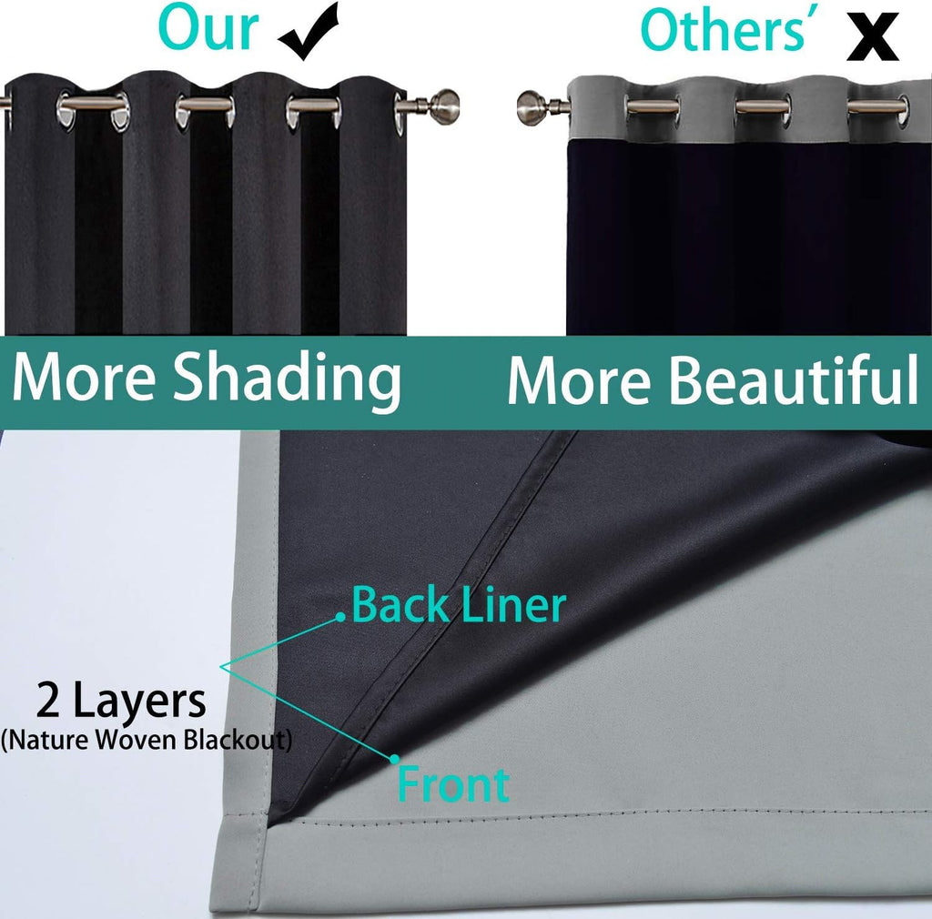 Grey 100% Blackout Curtain Panels 84 inches, 52" Wide, 2 Panels | Blackout Curtain Panels for Bedroom, 2 Thick Layers Grommet Top Thermal Insulated Drapes with Black Liner for Living Room - view 5