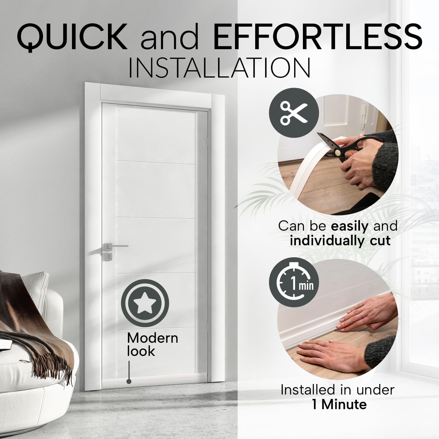 Door draft stopper for bottom of door - premium door sweep for bottom of door/weather stripping door seal (save energy – installs quickly and easily) door strip ideal for - view 5