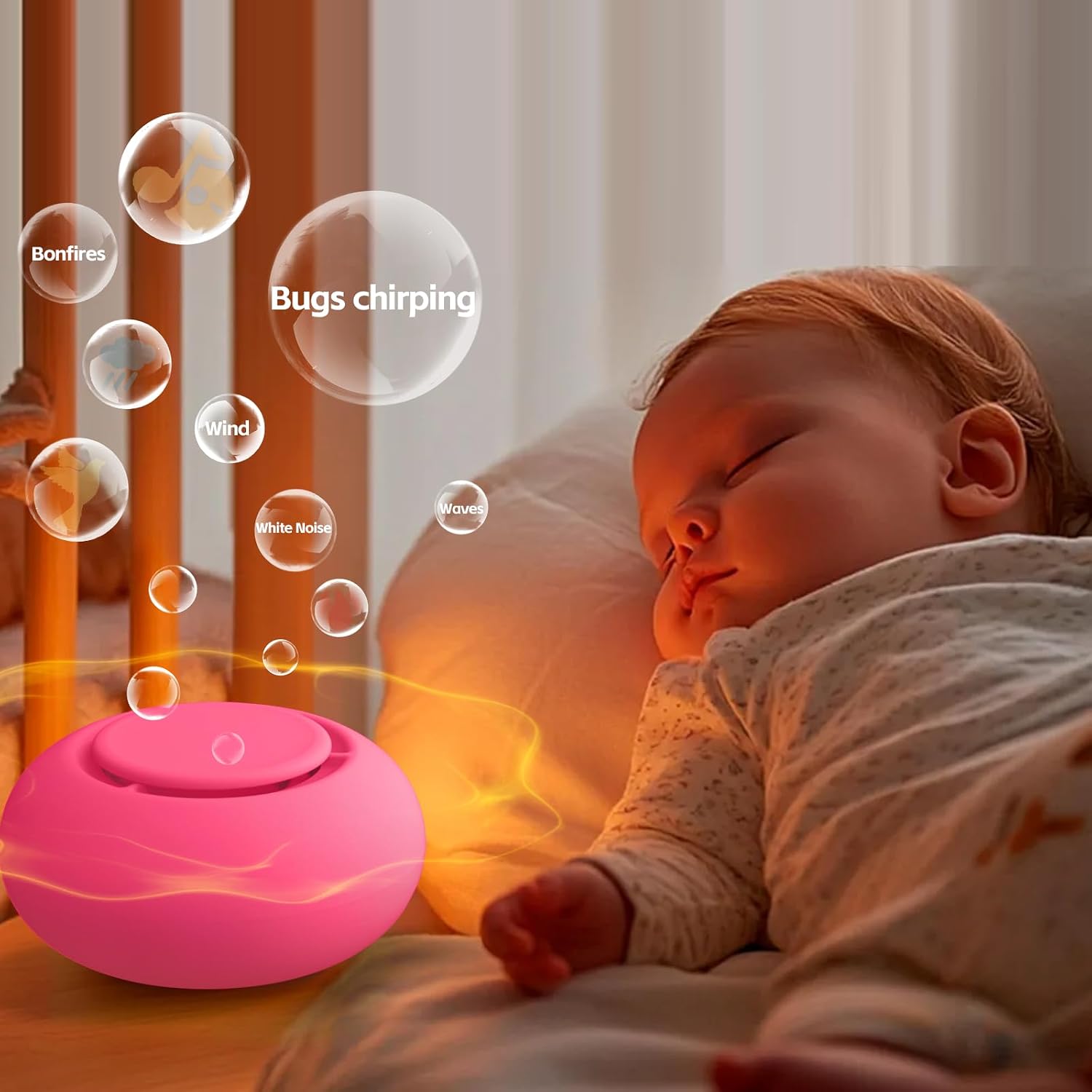 Portable baby sound machine [white noise for babies kids adults] [sleep soother] [12 soothing sounds] 15 hours battery life, registry gift, shower, clips on baby stroller Rose - view 4