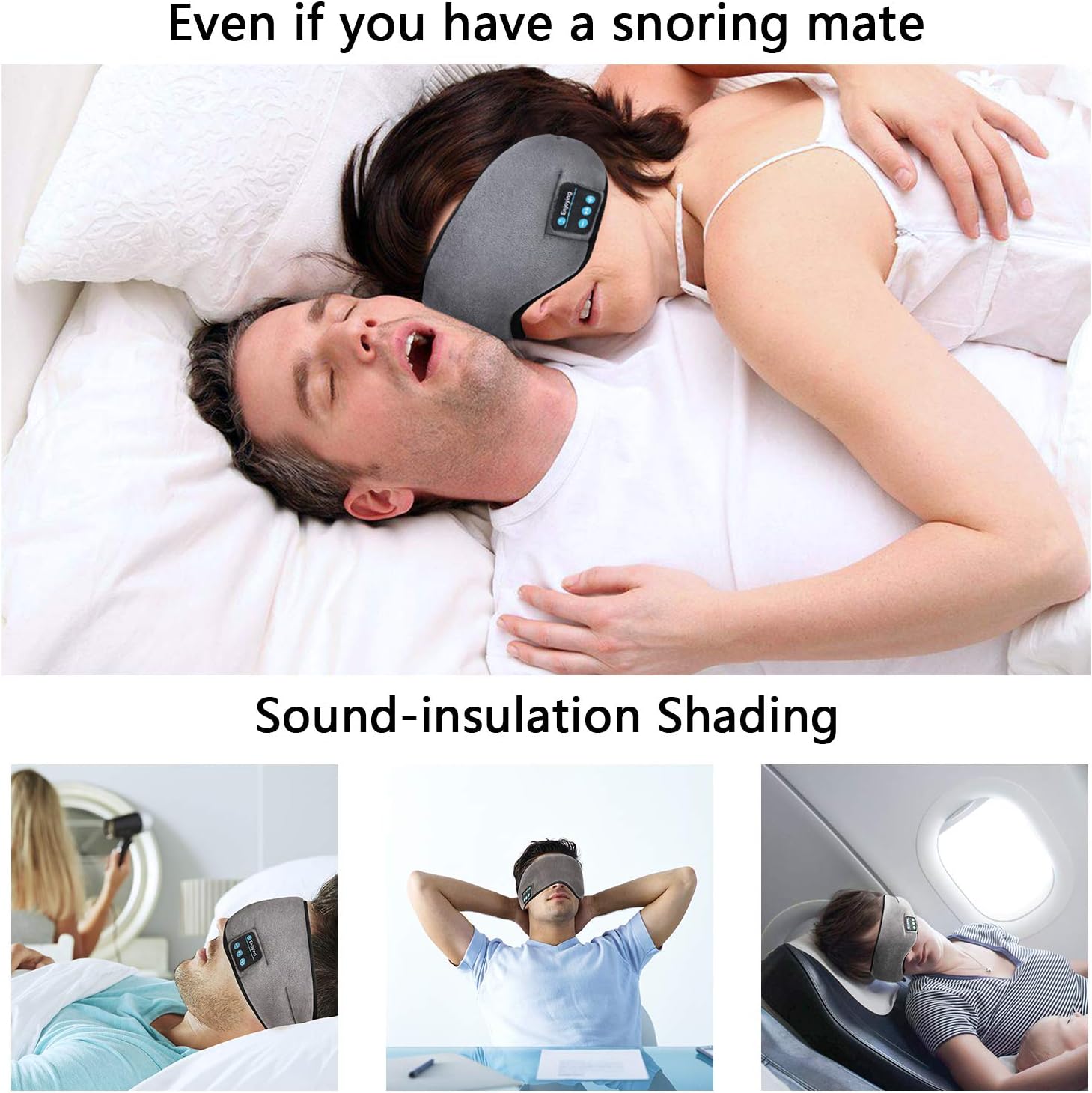 Wireless Sleep Mask,SKEYEOL Sleep Headphones,Adjustable&Washable Music Travel Sleeping Headset with Built-in Speakers Microphone Hands-Free for Air Travel,Siesta and Sleeping Grey - view 5