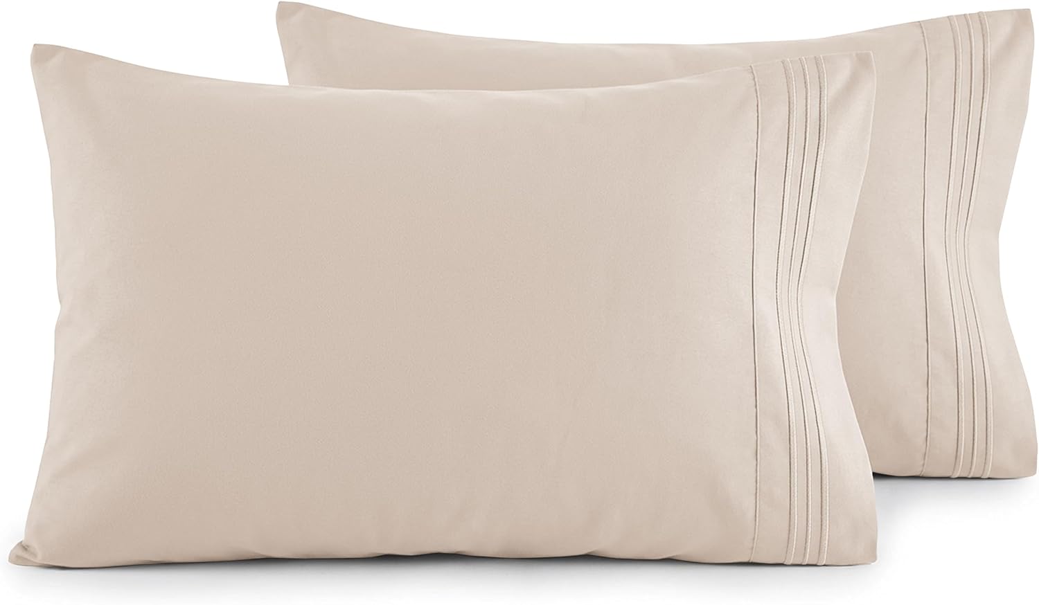 Luxury Ultra-Soft 2-Piece Pillowcase Set - 1500 Premium Hotel Quality Microfiber Double Brushed - Wrinkle Resistant, Standard/Queen, Cream/Tan