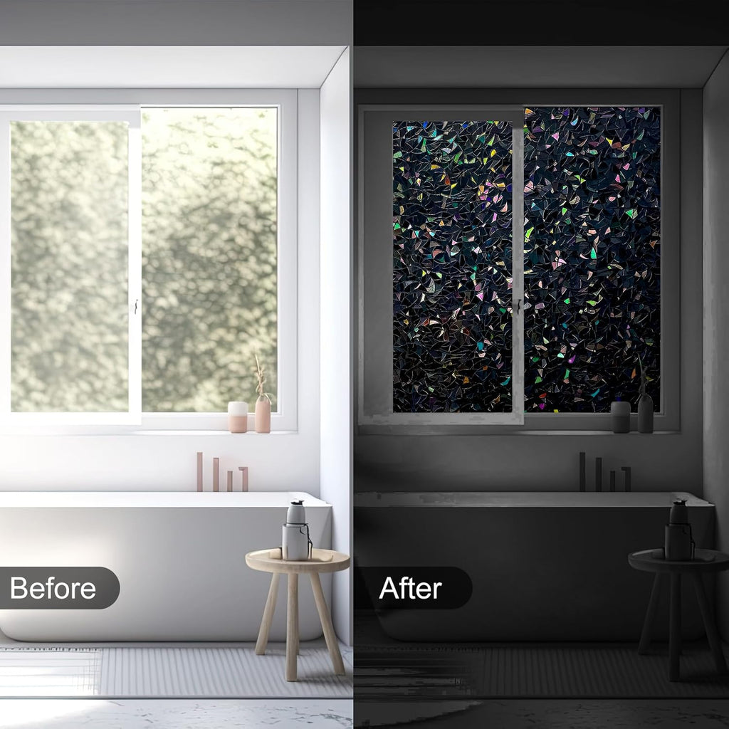 Total blackout window privacy film with installation tools, rainbow room darkening black window cover, static cling 100% light blocking 17.5 x 78.7 inches - view 4