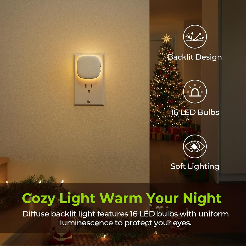 Plug-in LED Backlit Night Light, Motion & Dusk to Dawn Sensor, 2-Pack | 2200K Warm White Nightlight with 1-50lm Dimmable Brightness for Bedroom, Bathroom, Hallway, Kitchen, Garage, Stairs, Nursery - view 2