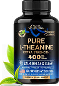 L-theanine 400 mg - L theanine for stress relief - plant based - 120 caps, extra strength L theanine supplement for men & women - relaxation, sleep & calm support - lab tested, vegan, non-GMO
