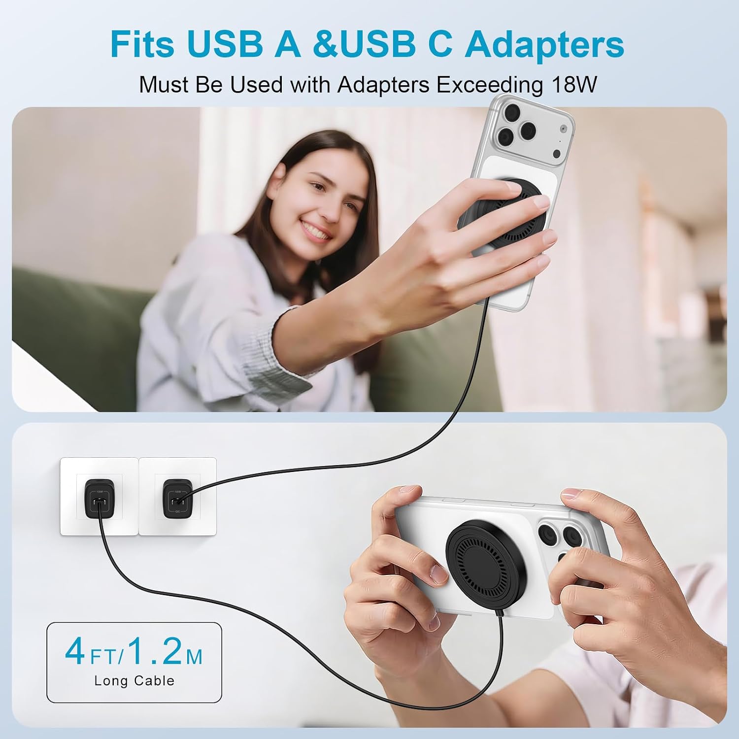 Magnetic charger wireless charger 15W fast charging pad | USB-C/A Magsafe wireless charger pad for Android Samsung Galaxy S26 S25 S24 iPhone 17e 17 16e 16 15 Pro Max AirPods Pro 4-2 - view 7