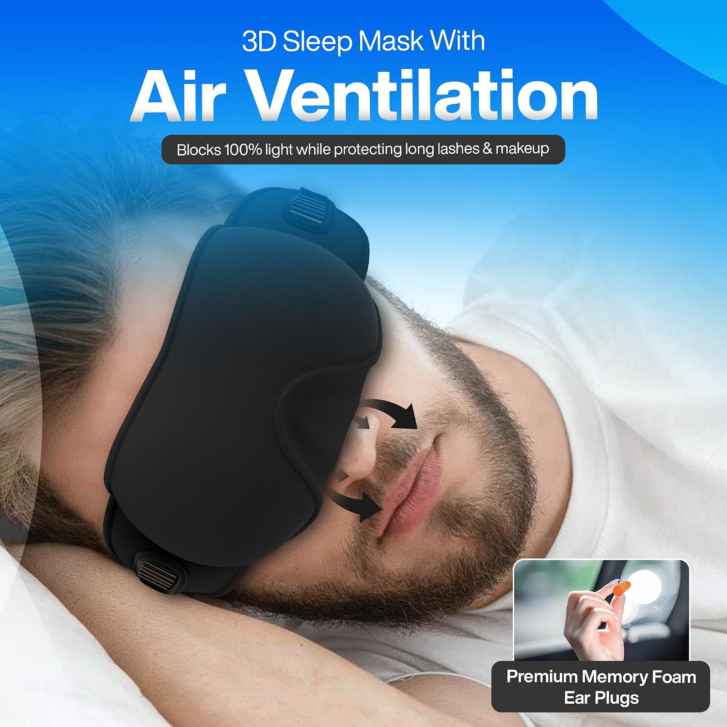 4-in-1 Travel Set – Inflatable Neck Pillow, Convertible Lumbar Support & Foot Hammock, 3D Sleep Mask & Ear Plugs – Complete Comfort Kit for Airplane, Office & Car – Gift-Ready (Black) - view 5