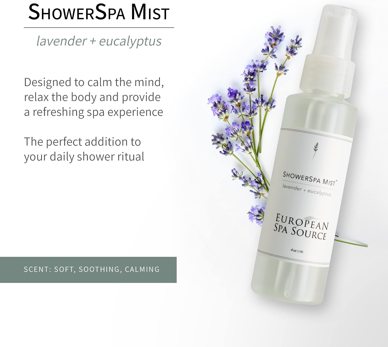 Lavender + Eucalyptus ShowerSpa Mist, 4 Fl Oz | Calming Aromatherapy Shower Spray for Tension Relief & Deeper Sleep, French Lavender Scent for Night Relaxation - view 2