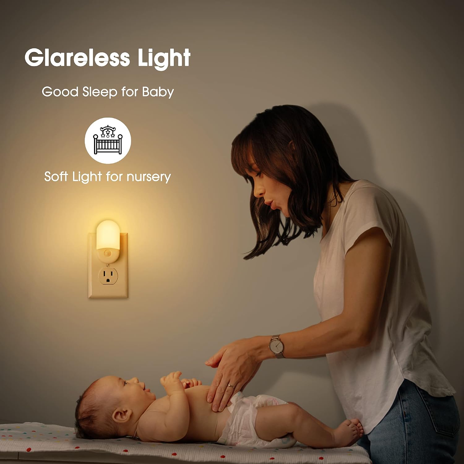 LED night lights plug into wall, [2 pack] LED dimmable night light | light sensors, 30/60LM adjustable brightness nightlights, soft white 3000K automatic night light for kids, hallway - view 3