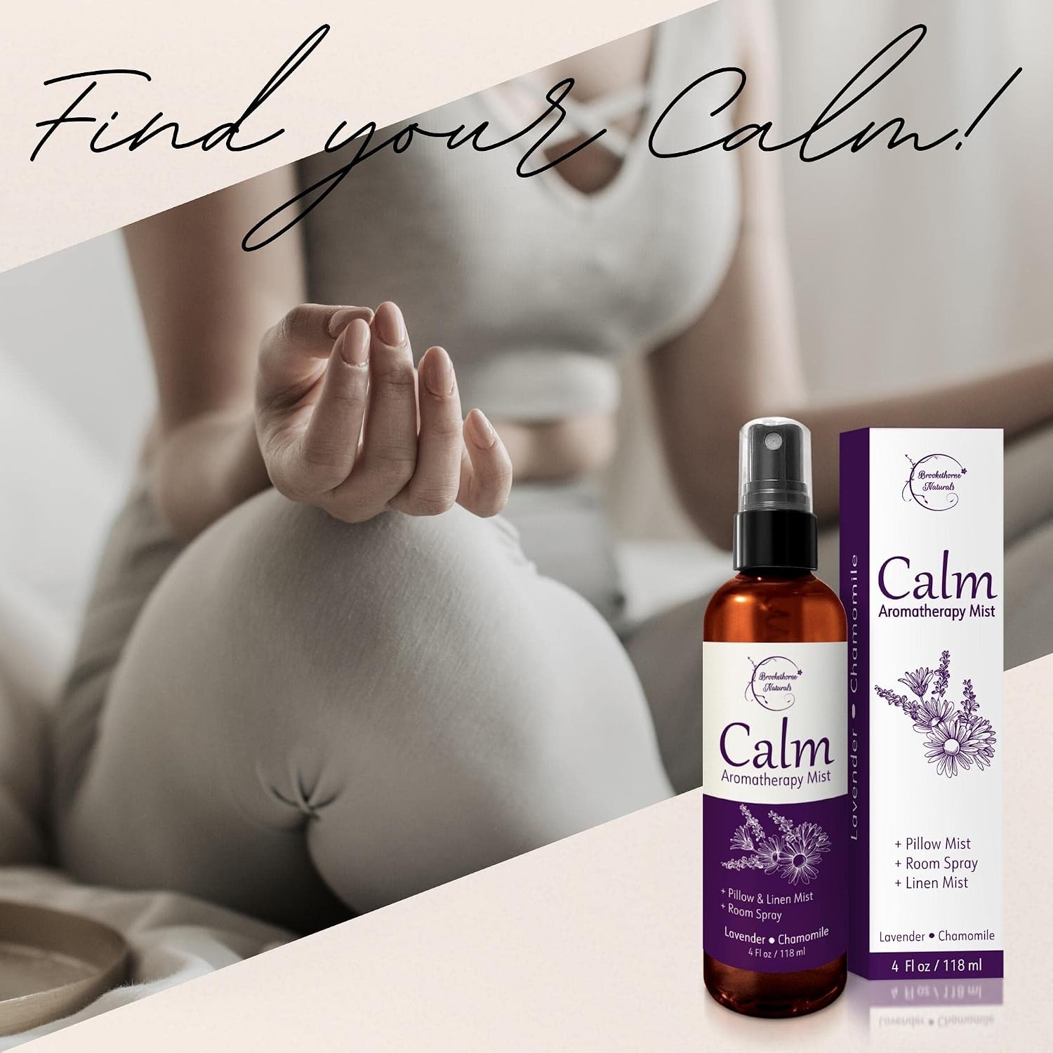 Calm Aromatherapy Mist | Lavender Pillow Spray 4oz | Lavender & Chamomile Essential Oil room, linen & bed spray | Calming scent for Relaxation & Sleep | Paraben-free, made in USA - view 3