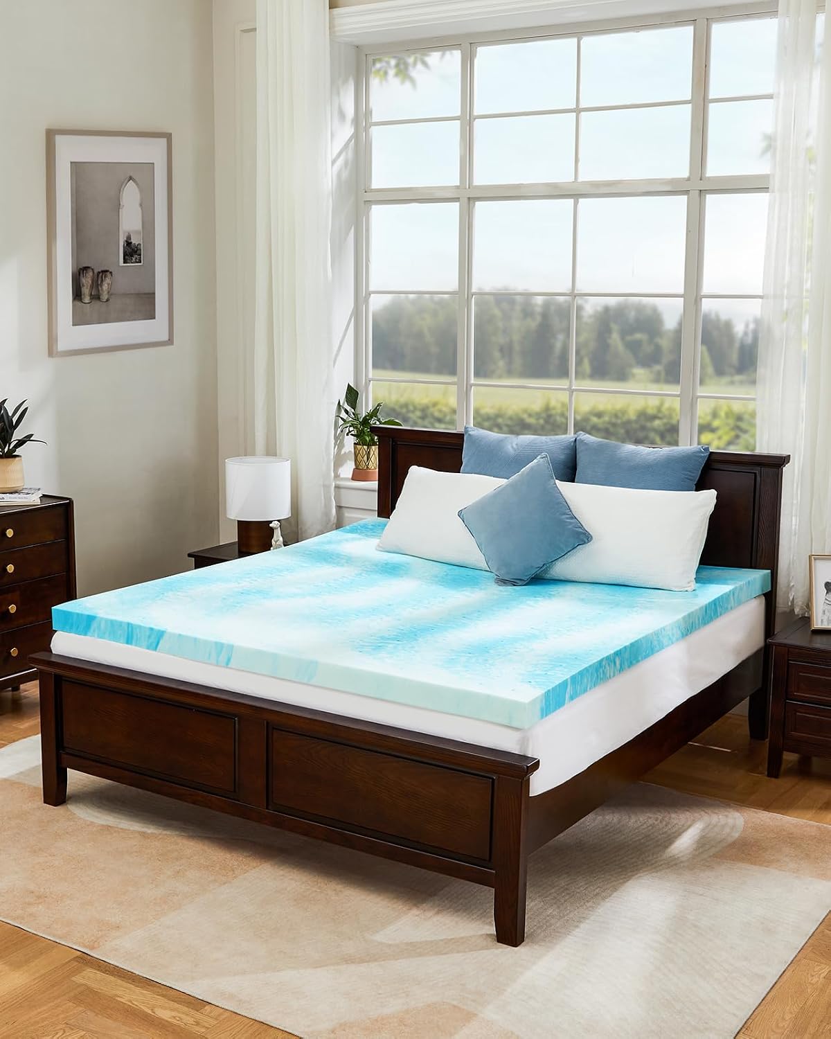 3 Inch Twin XL Memory Foam Mattress Topper, Cooling Gel Infused Mattress Pad, Ventilated Bed Topper for Pressure Relief, Dorm Room Essentials, Blue - view 7