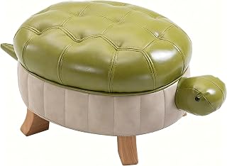 Animal Footstool Turtle Upholstered Ottoman PU Leather Pouf Wood Foot Stool Rest for Living Room Bedroom Sofa Bench Seat Chair, Grass Green, Large