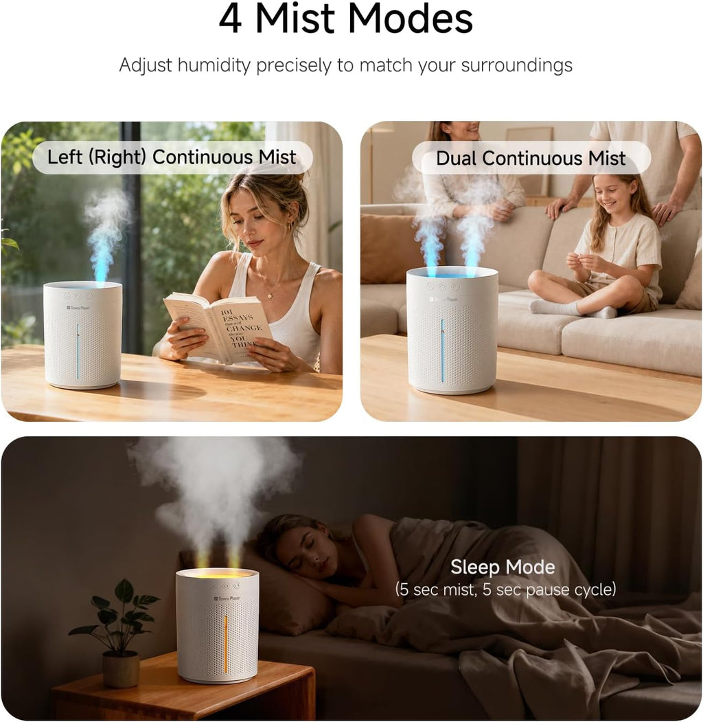 Cordless Air Humidifier for Bedroom Baby, 3L Top Fill Dual Spray Portable | Tap & mineral water safe: easy clean 3L cordless home humidifier with dual spray, 4000mAh battery, 30H & auto shut-off - view 6