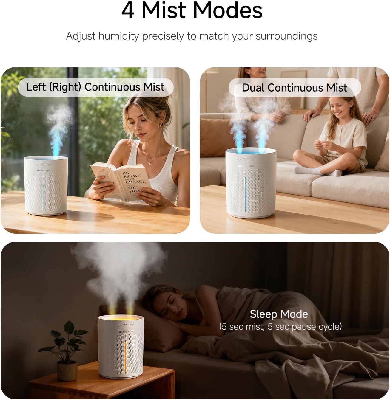 Cordless Air Humidifier for Bedroom Baby, 3L Top Fill Dual Spray Portable | Tap & mineral water safe: easy clean 3L cordless home humidifier with dual spray, 4000mAh battery, 30H & auto shut-off - view 6
