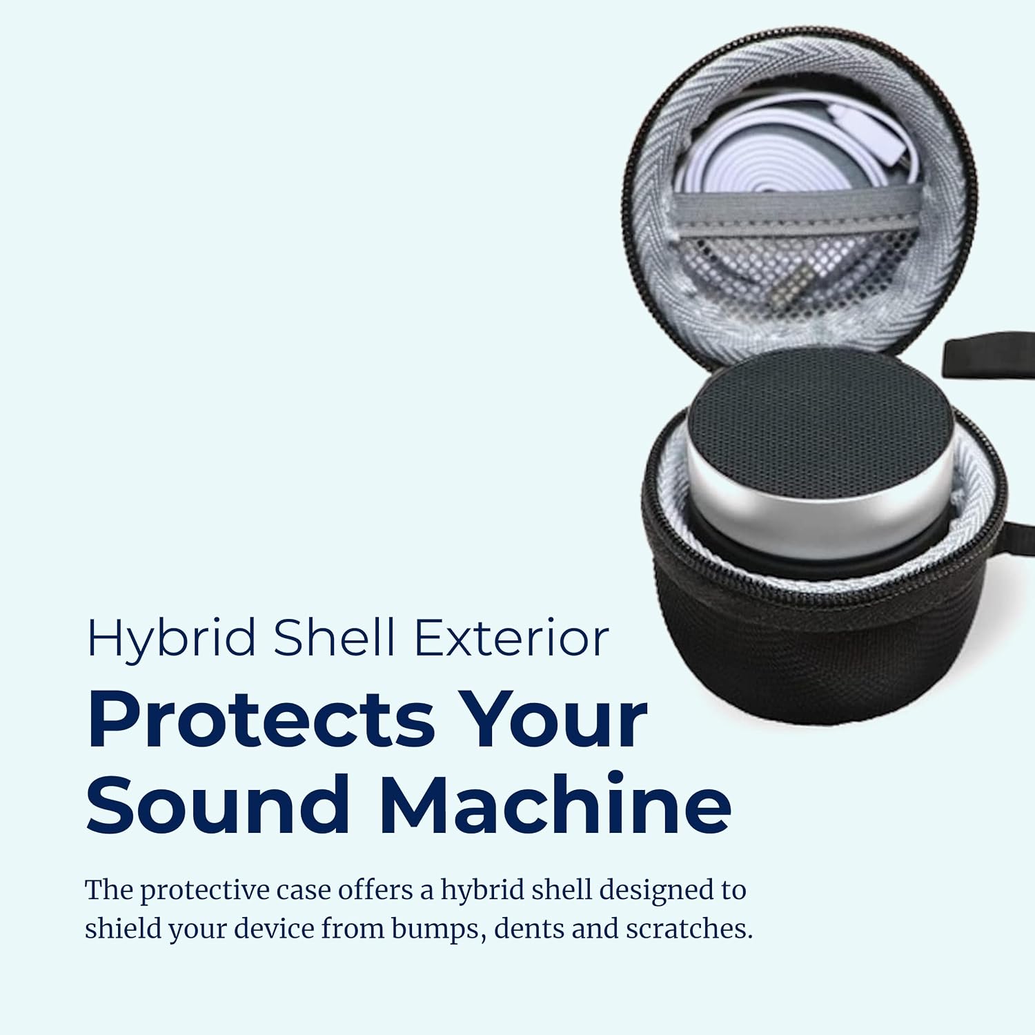 Carrying case for sound machine - hybrid shell type exterior with pocket for charging cable & lanyard - lightweight design - view 4
