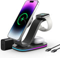 Wireless charger 3 in 1 for iPhone, magnetic charging station for Apple family with adjustable multicolor ambient light, 15W fast MagSafe charger stand, for iPhone17-12-iWatch AirPods series