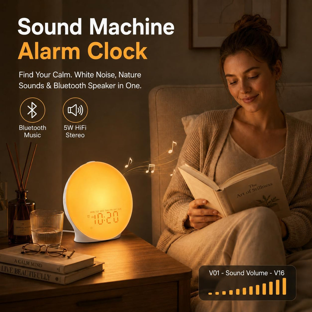 Sunrise alarm clock white noise machine with 25 nature sleep sounds, fully dimmable clock for bedrooms, heavy sleepers, 17 light modes, Bluetooth speaker - view 7