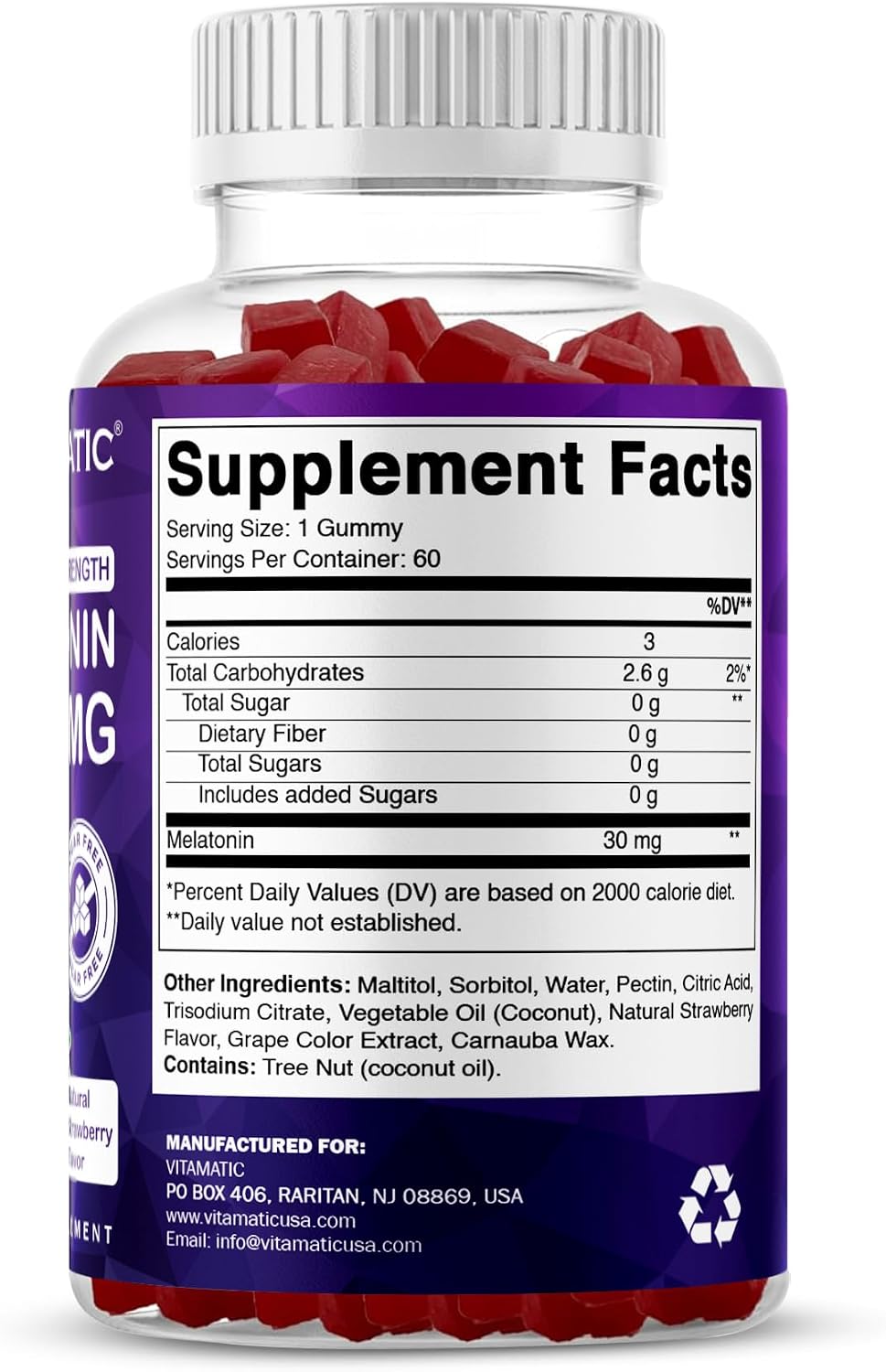 Sugar Free Melatonin 30mg per Gummy - 60 Servings - 60 Vegetarian Gummies - Non-Habit Forming Supplement (60 Count (Pack of 2)) - view 8