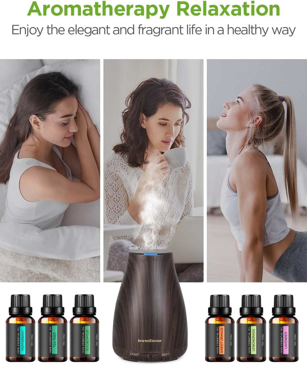 100ml Essential Oil Diffuser for Home with 6 Oils Gift Set, Brown | Gift Set, Essential Oils, Aromatherapy, Automatic Shut-Off, Portable, Quiet, Run up to 8hrs, Cool Mist Humidifier, Large Room - view 6