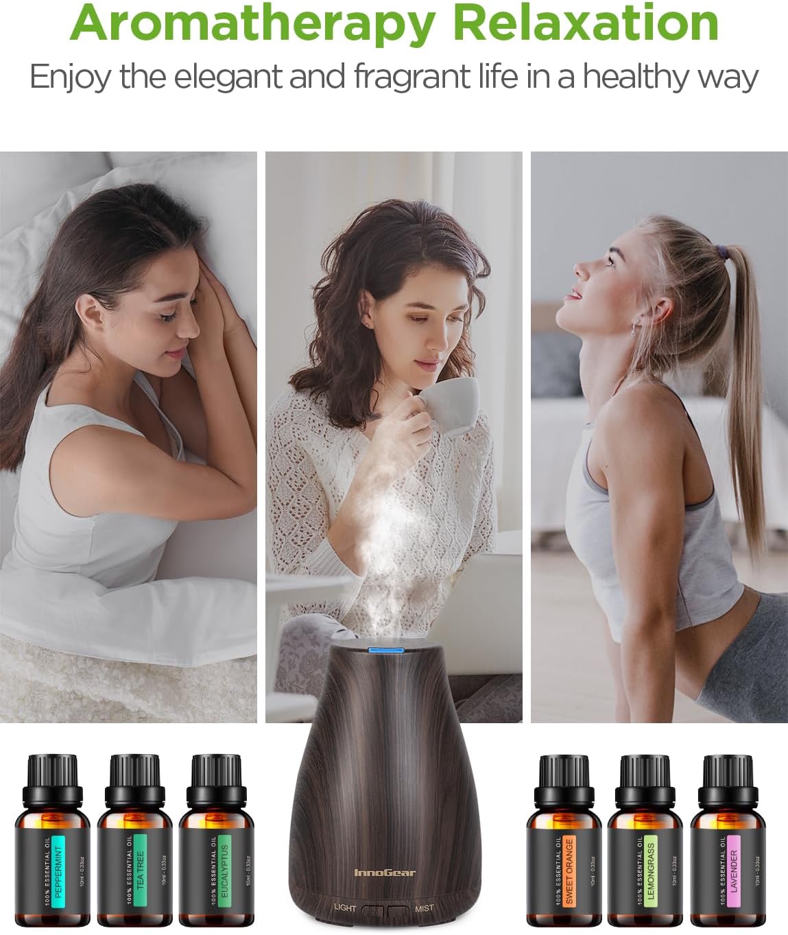 100ml Essential Oil Diffuser for Home with 6 Oils Gift Set, Brown | Gift Set, Essential Oils, Aromatherapy, Automatic Shut-Off, Portable, Quiet, Run up to 8hrs, Cool Mist Humidifier, Large Room - view 6