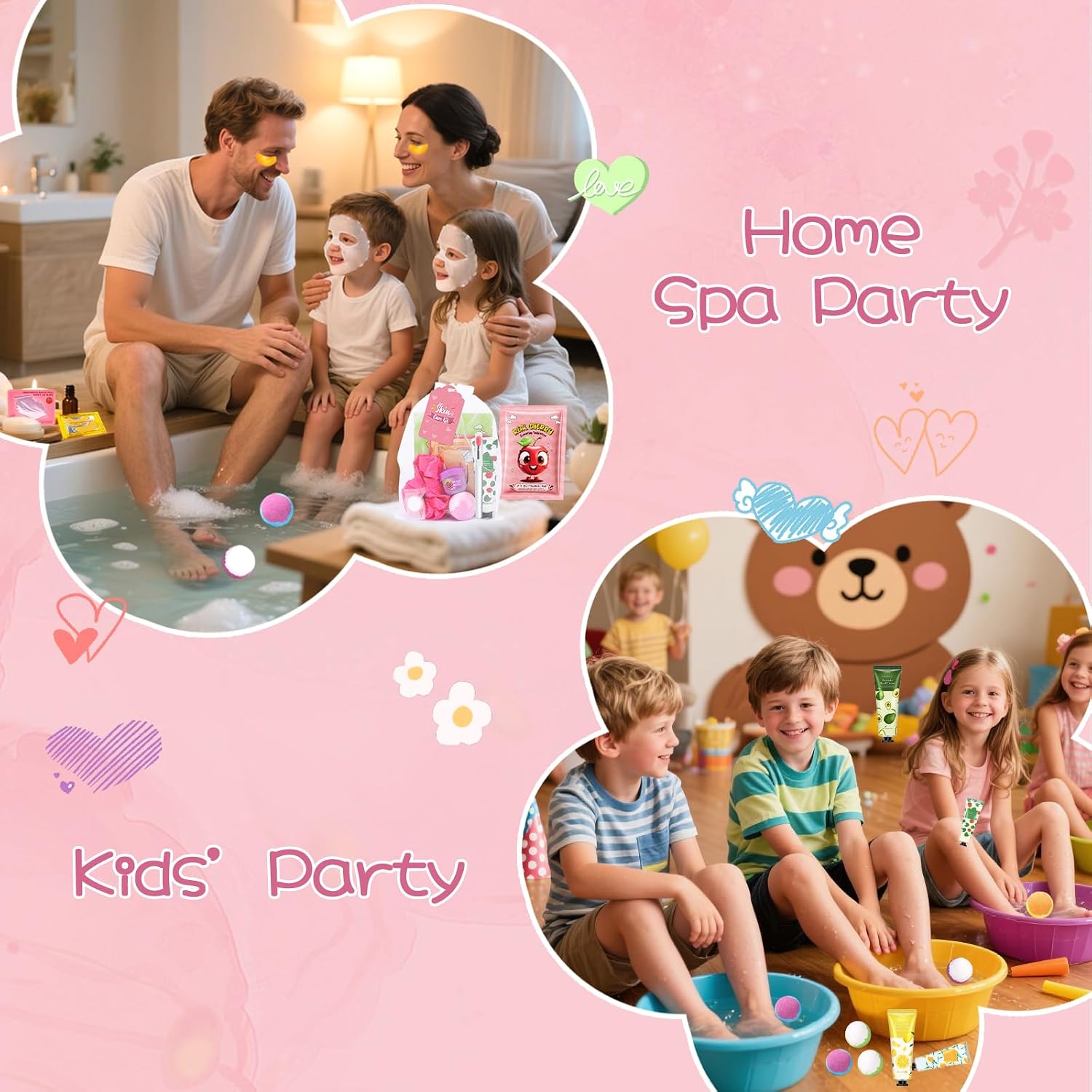 88pcs spa party supplies for girls, spa party favors include face masks, under eye patches, lip masks, lip balm, hand cream, foot bath bombs, compressed towels, bulk spa sleepover slumber party kit - view 4