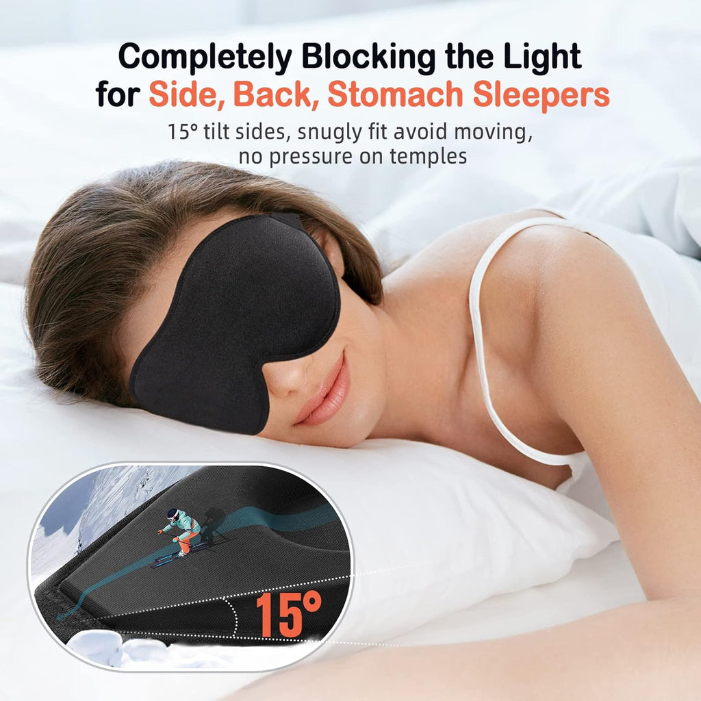 Sleep Mask for Side Sleeper Women Men, Eye Mask for Sleeping | Light Blocking 3D Contoured Sleeping Mask, Soft Breathable Sleep Eye Mask with Adjustable Elastic Strap for Travel, Black - view 2