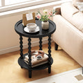 2 Tier Round Side Table with Storage Shelf,Accent Tray End Table with Modern Pedestal Legs, Nightstand Bedside Sofa Table for Living Room Bedtoom Apartment, Black