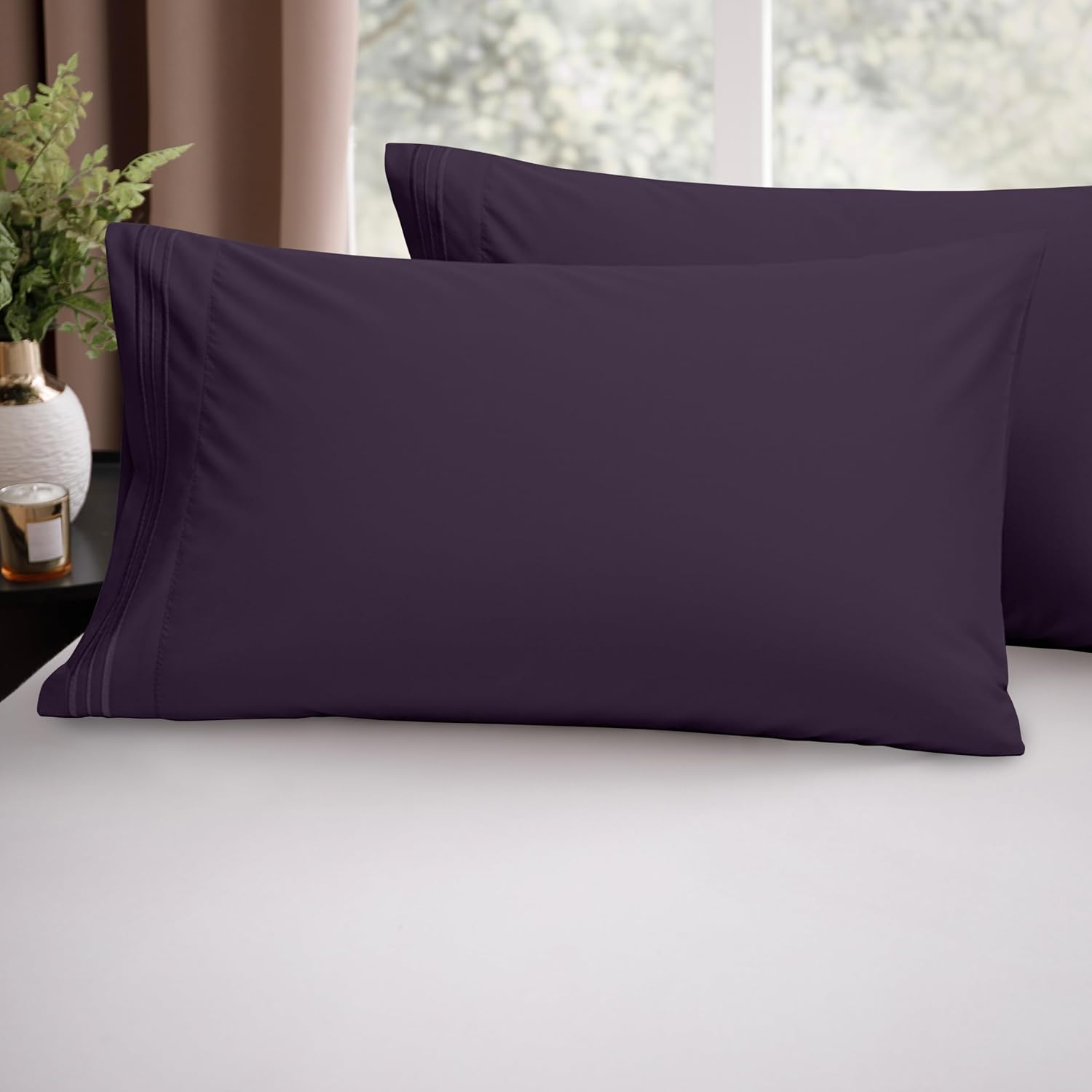 Luxury ultra-soft 2-piece pillowcase set - 1500 premium hotel quality microfiber double brushed - wrinkle resistant, king size, purple - view 2