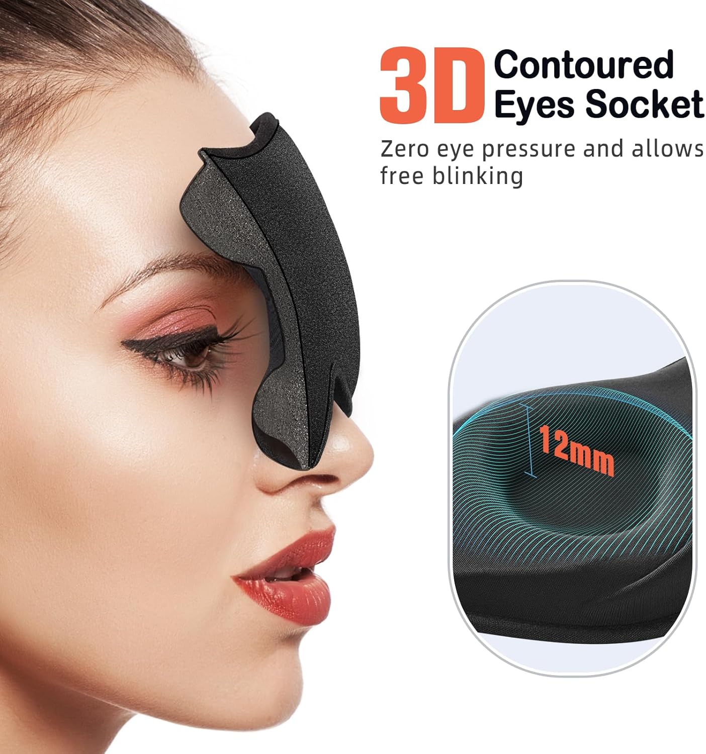 Sleep Mask for Side Sleeper Women Men, Eye Mask for Sleeping | Light Blocking 3D Contoured Sleeping Mask, Soft Breathable Sleep Eye Mask with Adjustable Elastic Strap for Travel, Black - view 4